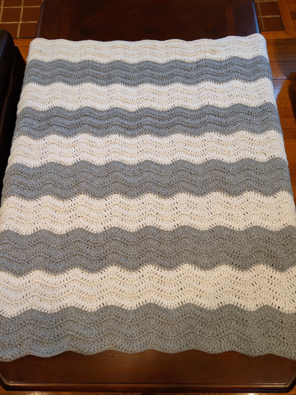 Handmade Chevron Crochet Baby Blanket in Gray and White
